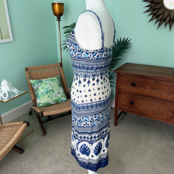 Anthropologie Farm Rio Blue Motif Tiled Slip Dress XS - Picture 6 of 13
